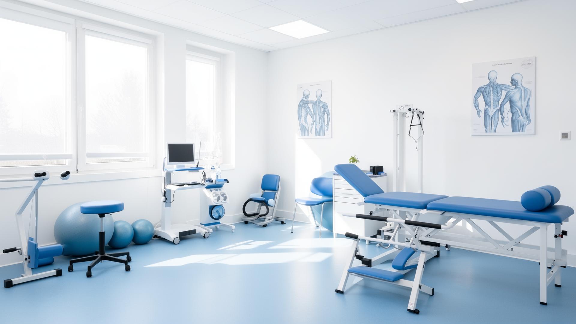 Modern physiotherapy clinic interior with rehabilitation equipment in Mangaldai